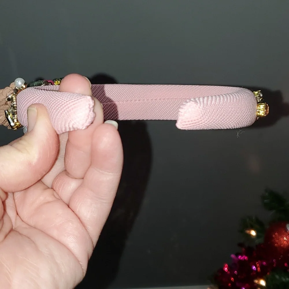 New handmade boutique luxury rhinestone floral fancy mid-wide flexible headband - Picture 8 of 8